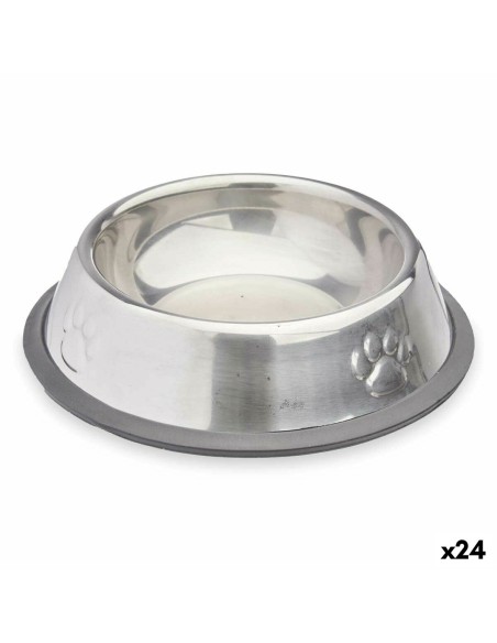 Mangeoire pour chiens Argenté Gris Caoutchouc Métal 15 x 4 x 15 cm (24 Unités)