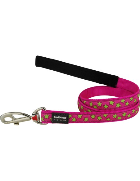 Laisse pour Chien Red Dingo STYLE STARS LIME ON HOT PINK 15mm x 120 cm